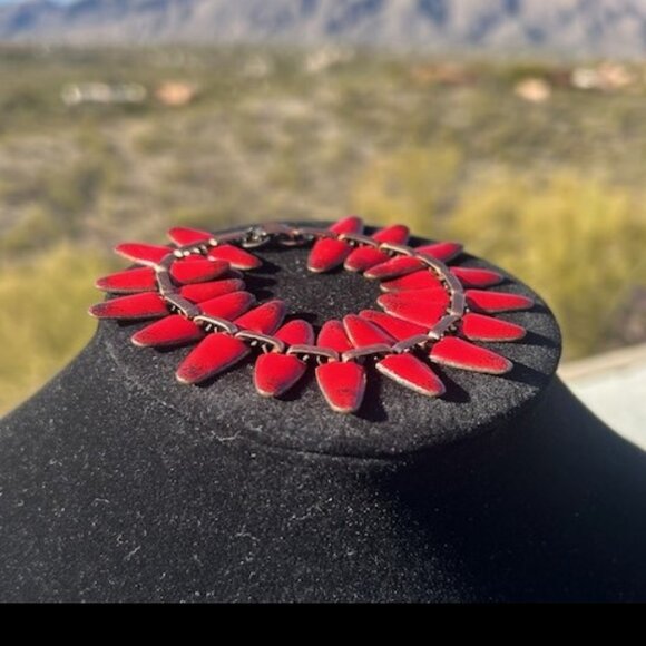 RENOIR MATISSE “NEFERTITI” Red Enamel Copper Link BRACELET - Picture 3 of 10